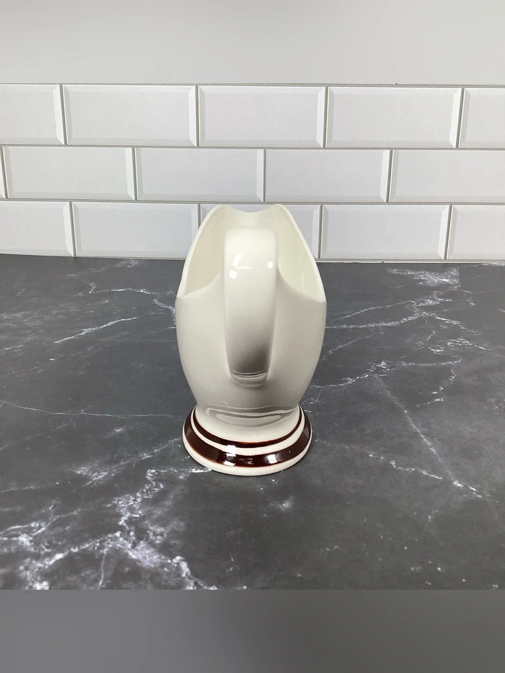 Vintage Bryan China Restaurant Ware Brown White Gravy Boat with Ladle, Sauce